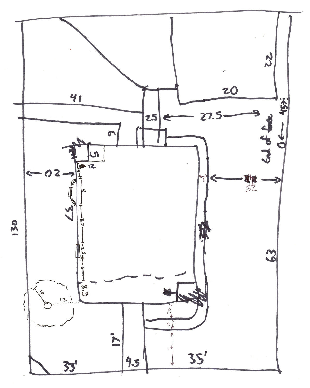A very rough sketch of our lot layout