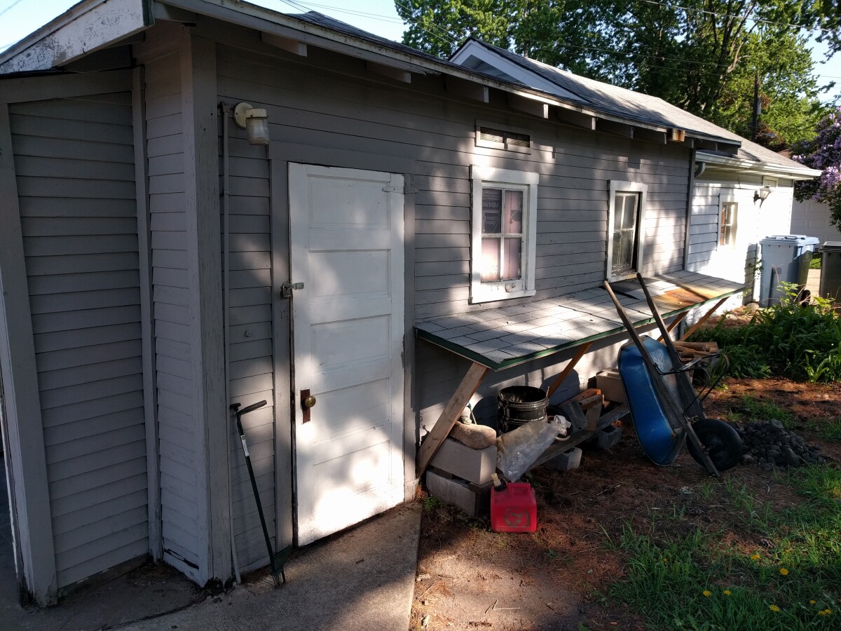 The old door on the garage